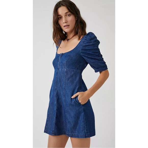 FREE PEOPLE | NWT $138 Cheyenne Denim Mini Dress in Indigo, Size XS - Picture 4 of 13